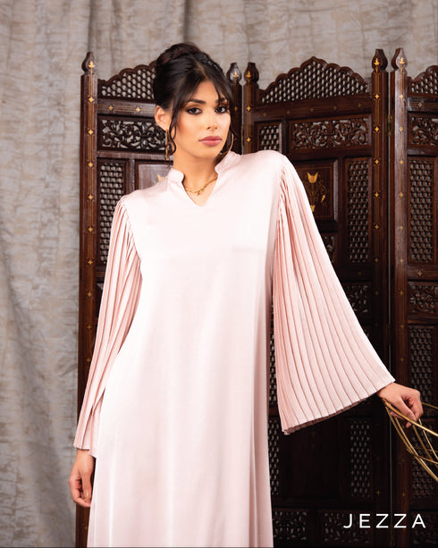 Ethereal Elegance: Pleated Sleeve Crush Satin Dress 60491